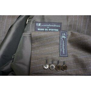 Saint Andrews Gray Blue Striped 100% Wool 2 Pc Suit Jacket Pants 40R 50EU NEW